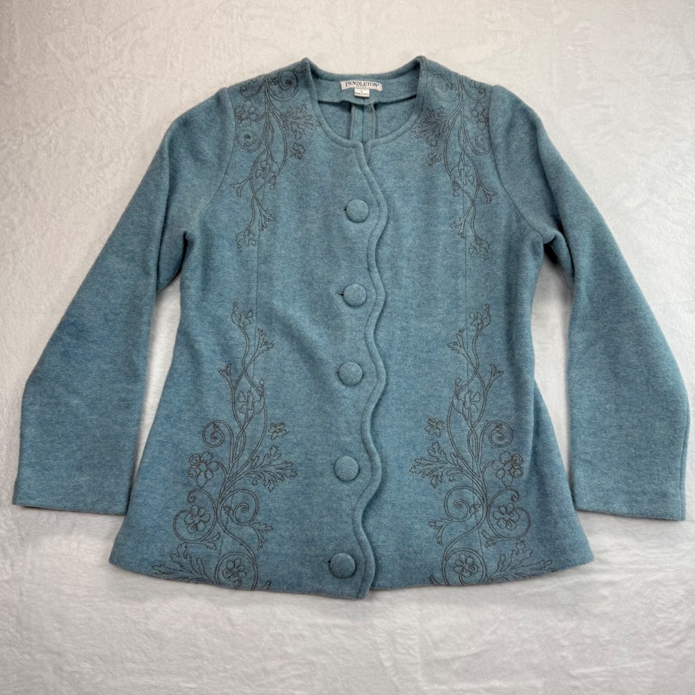 Pendleton Wool Cardigan Embroidered Button Front Sweater Jacket‎ Petite L